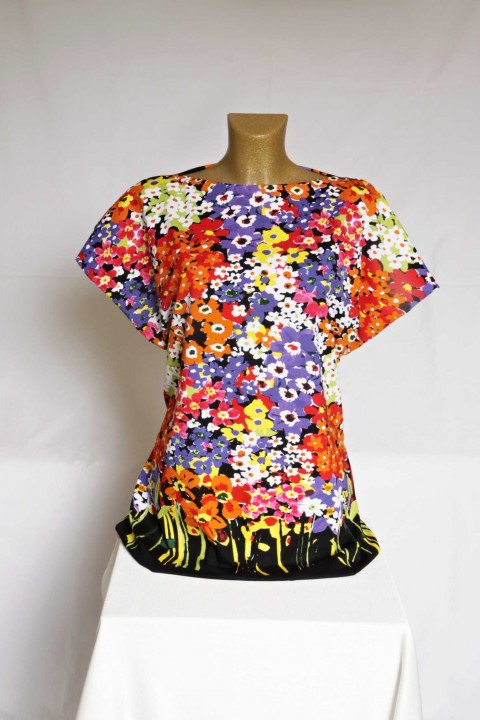 Tunika/tričko - velikost na přání list listy květy květiny louka pestrá kytice šitá stonky 