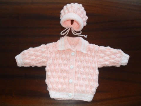 kojenecká soupravička - meruňková ručně pletené pro miminka baby do porodnice 