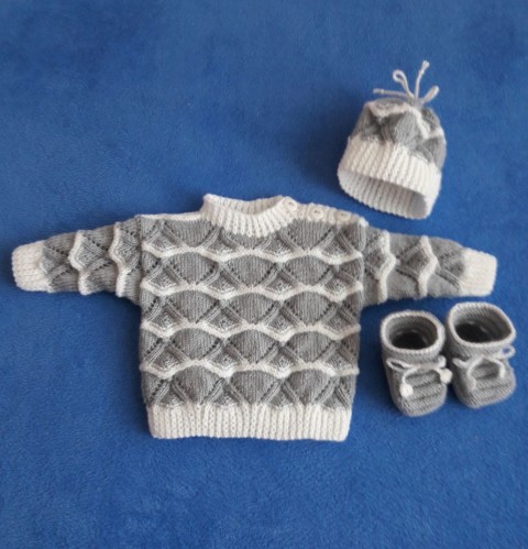 Kojenecká soupravička - šedá krajka ručně pletené pro miminka baby do porodnice 