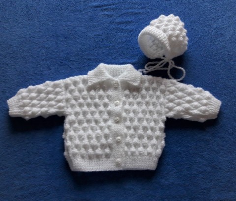 Kojenecká soupravička - bílá pletené miminka soupravička baby do porodnice 