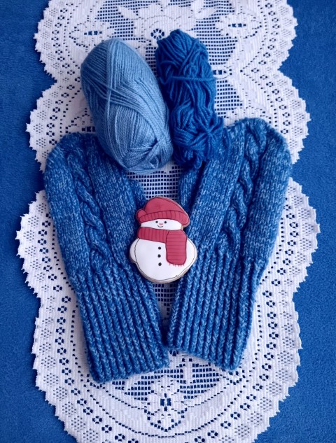 Pletené palčáky - modromodrý melír pletené rukavice na zimu palčáky 