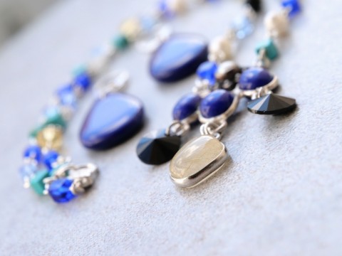 Souprava Elli kov sklo perla tyrkys křemen lapis lazuli 