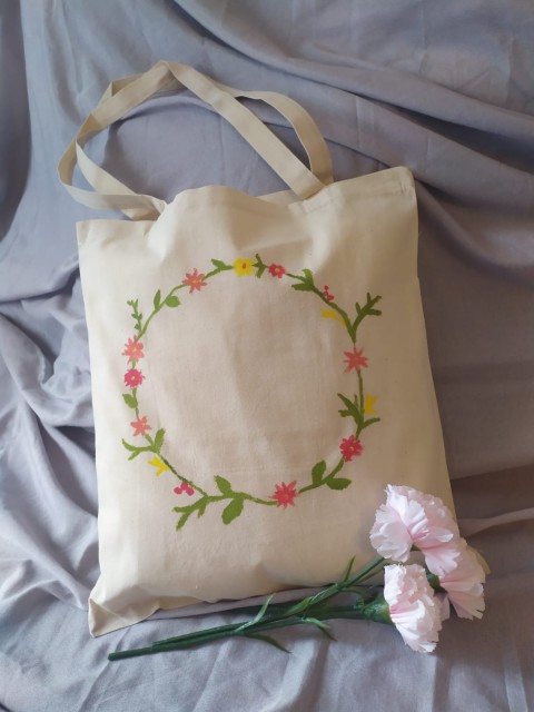 Látková taška s motivem květin květiny jméno plátěnka 