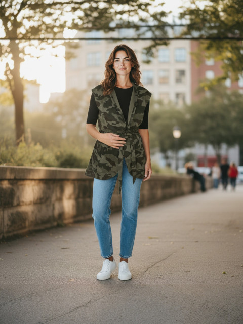 VÝPRODEJ-Dámská vesta maskáč přehoz sako vesta maskáč kardigan army styl 