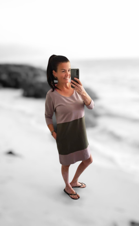 Dámské růžovošedivé šaty M/L šaty šedé khaki šatovka 