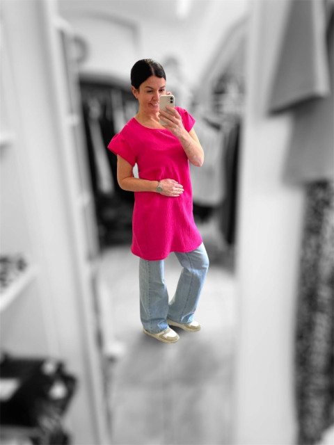 Dámské mušelinové šaty Pink S/M letní bavlna lehké mušelin 