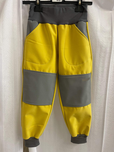 Dětské softshell kalhoty žluté-140 dětské kalhoty bavlněné tepláky hořčicové baggy 