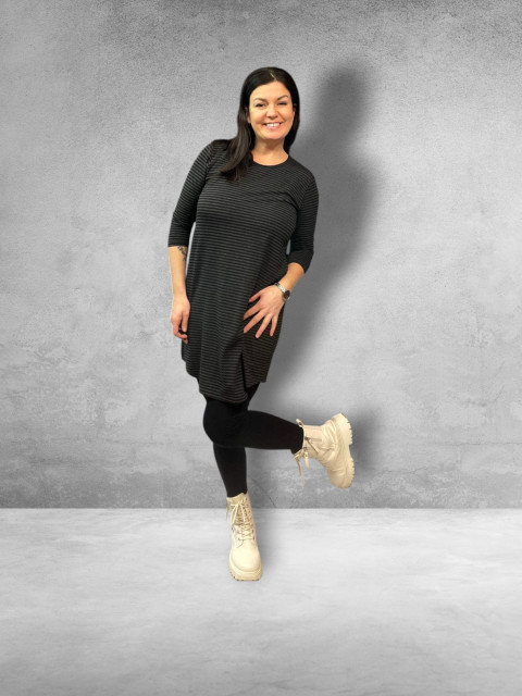 Dámská šatovka pruhy - S/M šaty hřejivé šatky melírované svetrové 