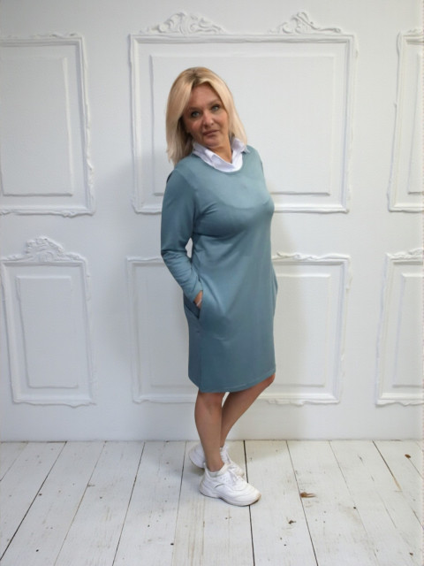 Dámské šaty s límečkem - M/L šaty hřejivé šatky melírované svetrové 