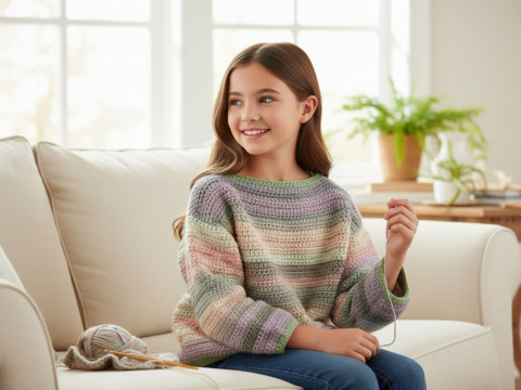 Ručně pletený svetr Duha - XS/S 