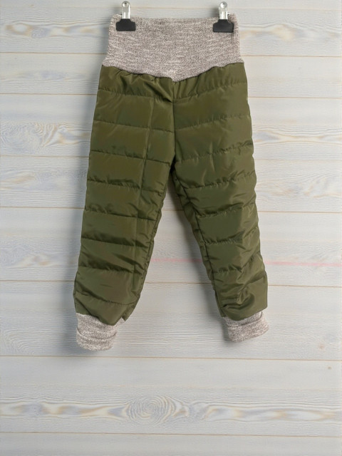 Oteplováky khaki prošev - 92 dětské kalhoty bavlněné tepláky hořčicové baggy 