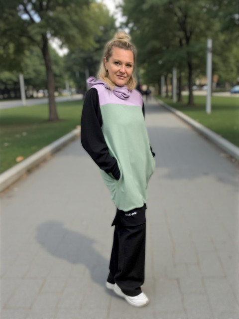 Dámské mikinošaty zelené - UNI šaty hřejivé šatky melírované svetrové 