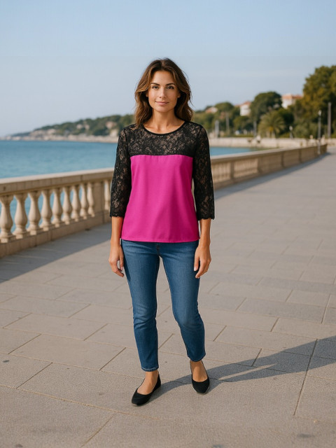 Dámská růžová halenka krajka 