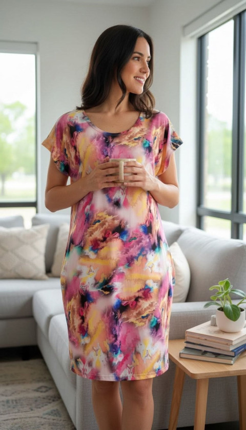 Letní kimo šaty pink - L/XL letní puntík šaty starorůžové chladivé 