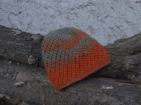 Čepice háčkovaná rezavá oranžová čepice jarní dívčí šedá zimní akryl vlna podzimní unisex melírovaná chlapecká handmade 