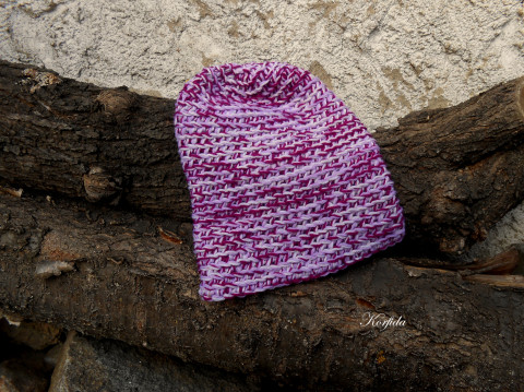 Čepice háčkovaná melír do fialova fialová čepice bílá levandulová zimní akryl merino unisex melírovaná handmade 