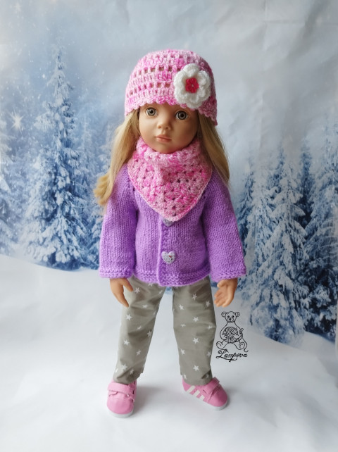 svetřík pro Gotz dárek čepice čepička miminko souprava rekvizita kalhoty pletená novorozenec na focení katata čepeček newborn moher čepec 