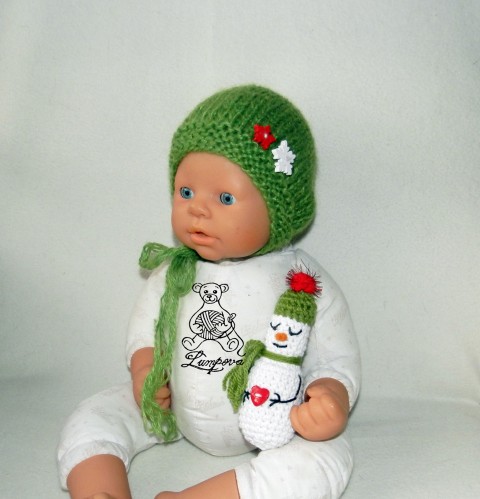 Vánoční čepička na focení dárek čepice čepička miminko souprava kalhoty pletená novorozenec na focení katata čepeček newborn moher čepec 