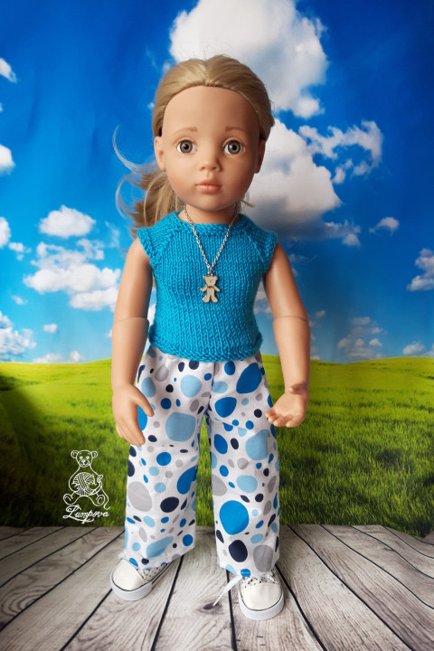 kalhoty dárek děti panenka halenka sukně šaty oblečení knoflík kalhoty šatičky sukénka ruční práce pro panenky doplnek gotz 