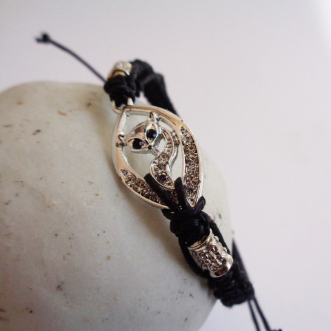 Náramek s liškou šperk náramek stříbrný doplněk černý ochrana štěstí romantický liška shamballa štrasový 