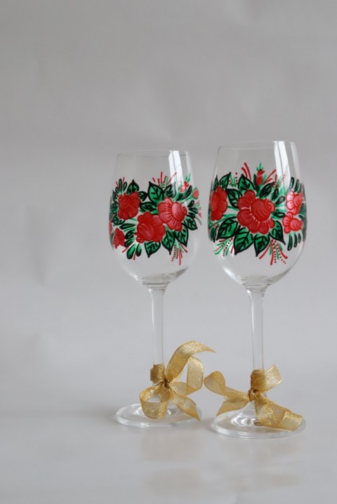 SKLENIČKY NA VÍNO víno originální dárek sklo malba květiny narozeniny svátek svatba dárky skleničky 