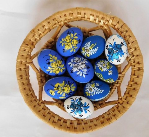 Kraslice 10 ks mix modrá jaro velikonoce kraslice tradice home decor folklor jarní dekorace lidové umění 
