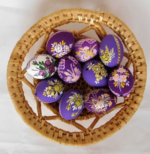 Kraslice 10 kusů mix fialová jaro velikonoce kraslice tradice home decor folklor jarní dekorace lidové umění 