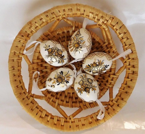 Kraslice 5 ks zlatá jaro velikonoce kraslice tradice home decor folklor jarní dekorace lidové umění 