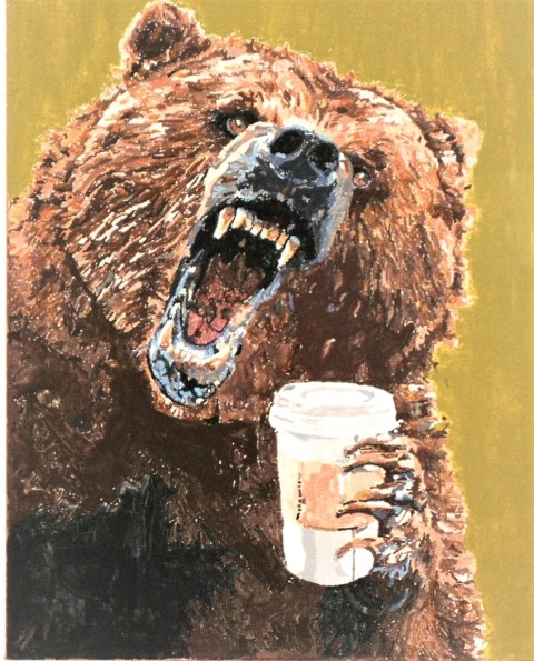 Medvěd a latté obraz akrylové barvy blint rám 