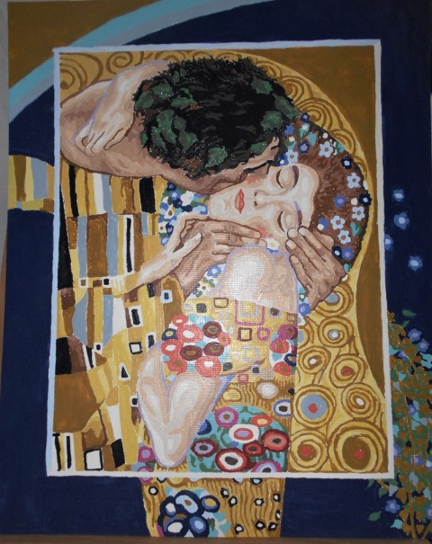 Gustav Klimt / POLIBEK polibek obraz malovaný akrylovým dodané rozložené . jednoduché sl výroba německo . cena i s rámem  