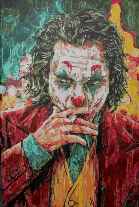 Joker s cigaretou malováno akrylovými barvami blin 