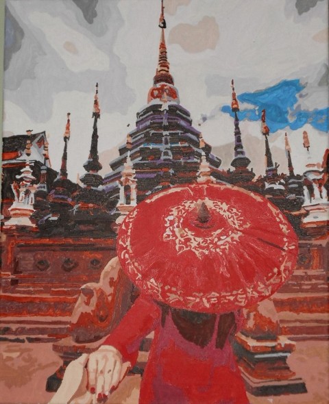 Následuj mně ... Bangkok , Thajsko malováno akrylovými barvami blin 
