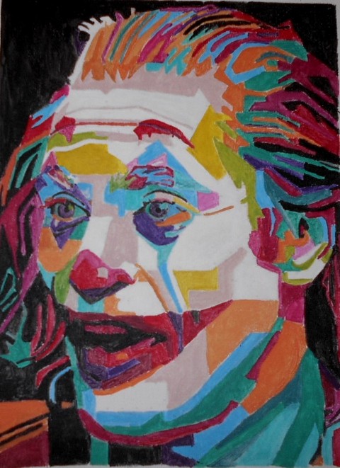 Joker v údivu malováno akrylovými barvami 