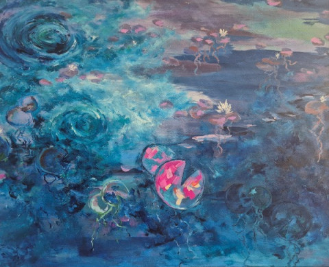 Jezero v noci voda originální květiny příroda přírodní krajina rostliny krajinka jezerní originál jezero flóra vodní leknín život rybník lekníny impresionismus monet floydled floydled art 