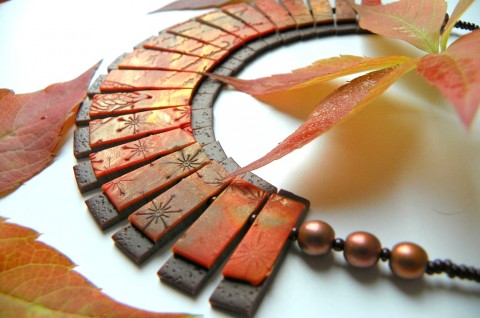podzimní náhrdelník podzim zlatá listy polymery podzimní originál 
