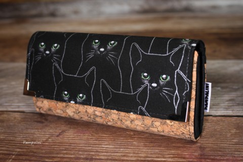 Černé kočky na korku kabelka dárek peněženka barevné peníze bublinky drobné karty 