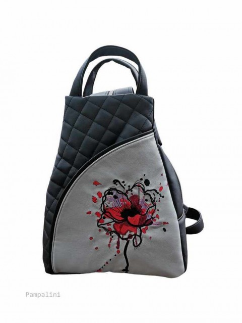 Batoh Zuzi - Vlčí mák na šedé batoh růže výšivka 