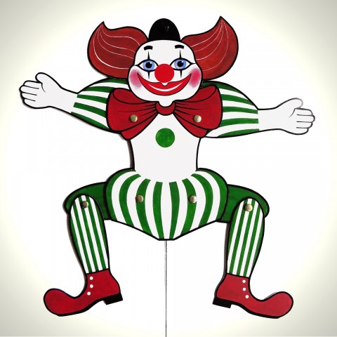 KLAUN - pohyblivá postavička papír červená dekorace zelená děti zábava pokojíček bílá hračka dětské cirkus klaun 