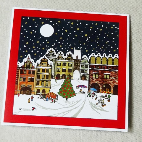 Blahopřání k Vánocům - NÁMĚSTÍČKO sníh vánoce přání vánoční ticho přáníčko vločky svátky domy trh náměstí 