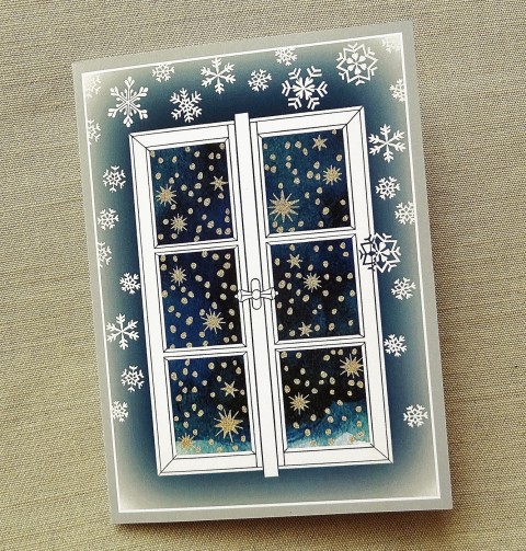 Blahopřání k Vánocům - MODRÉ OKÉNKO modrá vánoce přání okno hvězdičky vločky svátky 