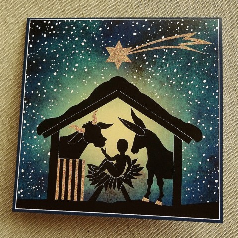 Blahopřání k Vánocům - BETLÉM modrá vánoce přání vánoční betlém kometa ježíšek vločky jezulátko 