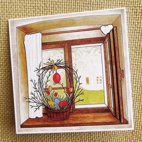 Přání OKÉNKO jarní přání jaro velikonoce chaloupka velikonoční okno vajíčko svátky okénko 