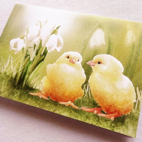Přání BLEDULE zelená jarní přání jaro velikonoce bledule velikonoční okrová přáníčko kuřátka svátky 