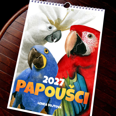 Kalendář - PAPOUŠCI 2027 barva barevné papoušek měsíční ptáci a4 kalendář závěsný nástěnné 2027 