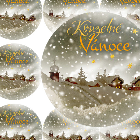 TAJEMNÁ NOC - samolepky zábava sníh strom zima vánoce přání příroda vánoční hvězda diář deník hvězdička advent obálka domy vesnička nálepka pohlednice samolepky samolepka 