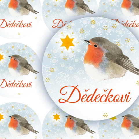 HVĚZDIČKA-DĚDEČKOVI - jmenovky zábava sníh zima vánoce ptáček jmenovka přání jméno příroda vánoční hvězda diář deník hvězdička advent obálka červenka nálepka pohlednice samolepky samolepka dědeček 