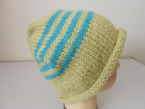 Teplá čepice 80% vlna superwash zelená ruční modrá čepice dámská vlna pletená 