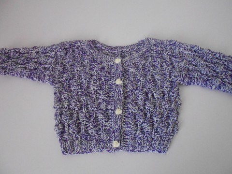 Ručně pletený svetřík s merinem fialová bílá dětský svetr akryl vlna merino kojenecký 