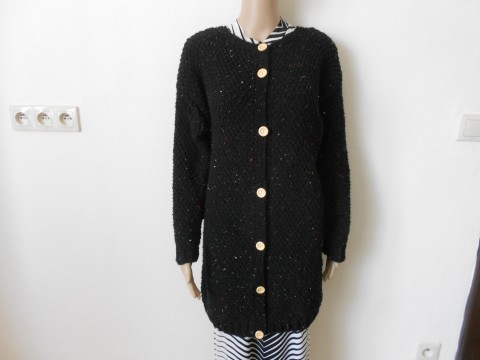 Dámský pletený kabátek s merinem svetr akryl dlouhý merino teplý černý propínací kabátek 