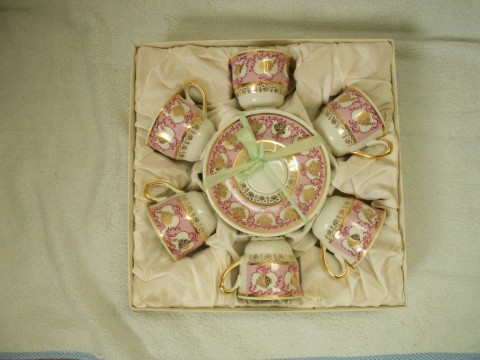 Karlovarský porcelán sleva z 700,- zlatá růžová souprava porcelán stará kávová 